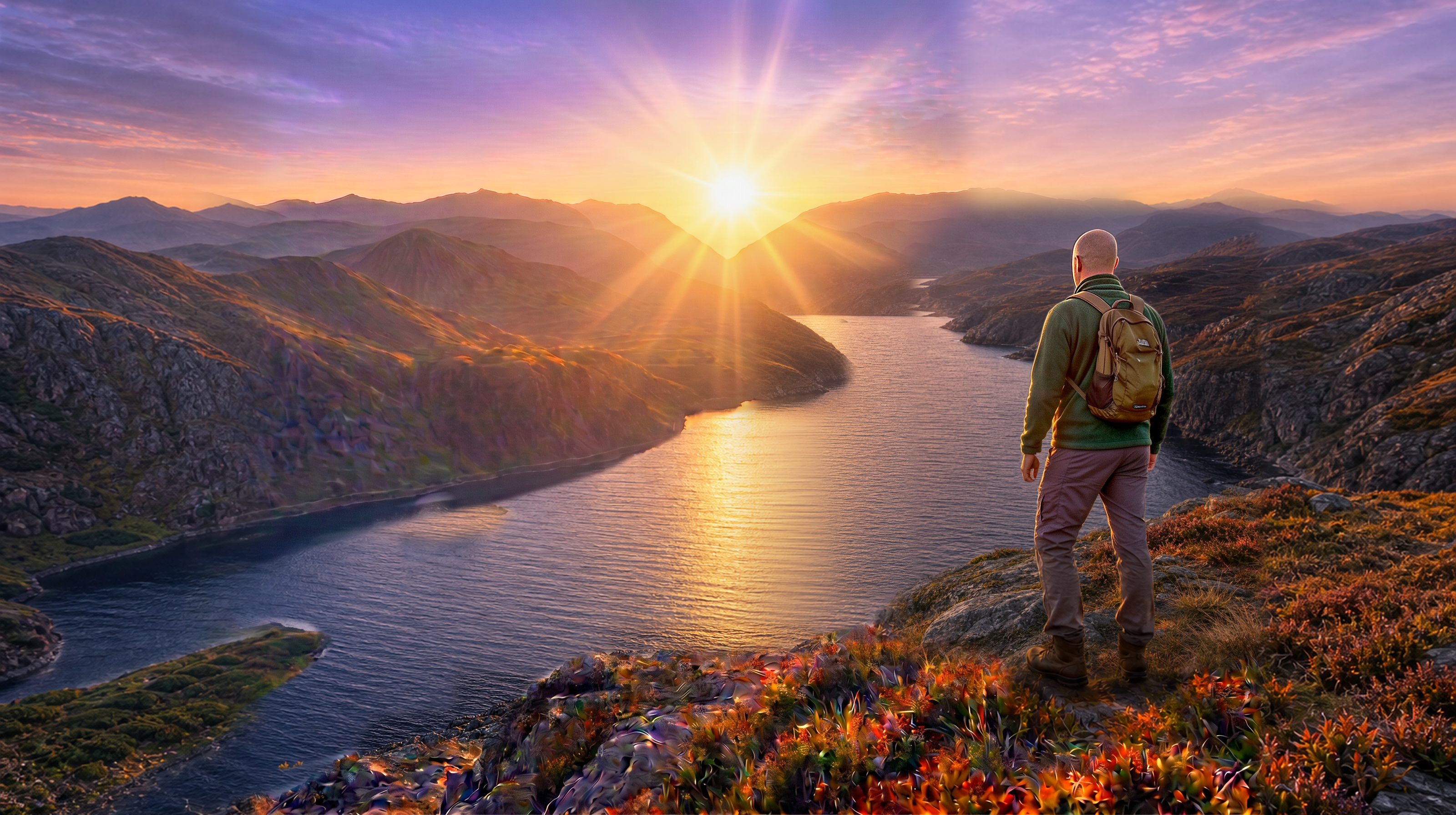 ReBourne Recovery logo with the tagline Turning pain into power, beside a man with a backpack on a hilltop at sunrise. A Gentle Path to Addiction Recovery. Personalised support, holistic approach, safe and non-judgemental, practical tools.