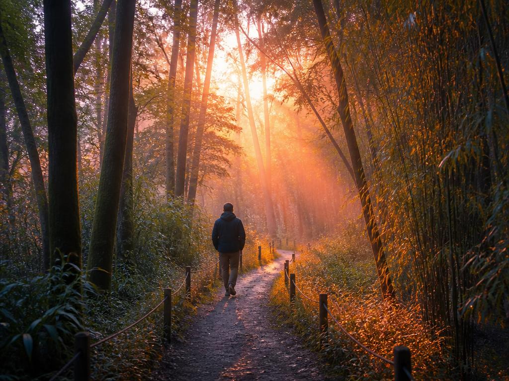 A sunlit forest path leading toward a bright new beginning